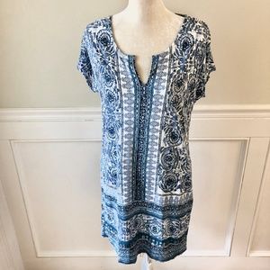 LUCKY BRAND Border Print Blue Dress w/ Pockets M/L